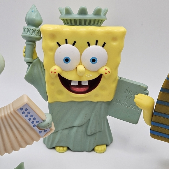 Spongebob Lost In Time Burger King Kids Club Toy Lot 2005 Caveman Liberty Tut - Picture 4 of 6